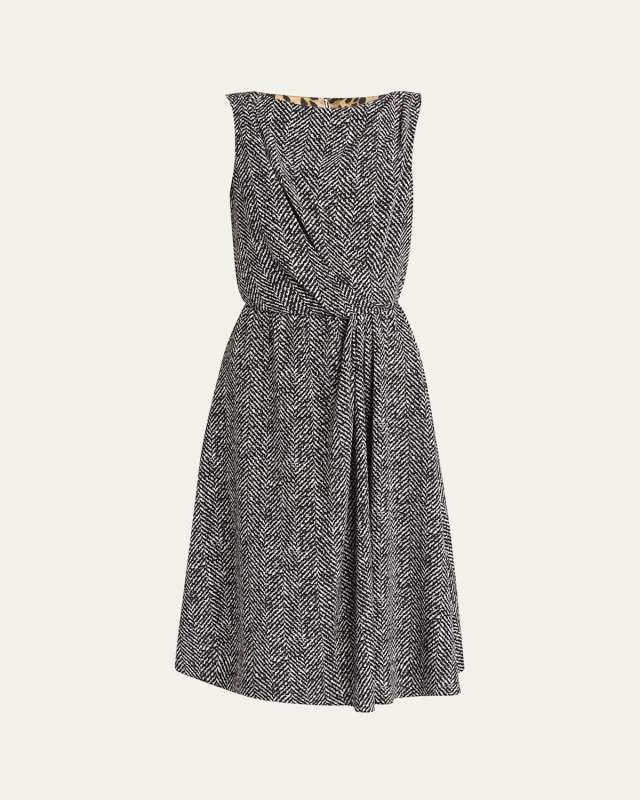 Draped Chevron Crepe Midi Dress